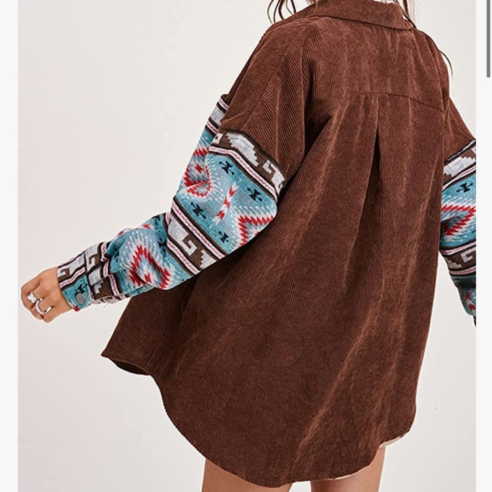 Corduroy and tribal print shacket